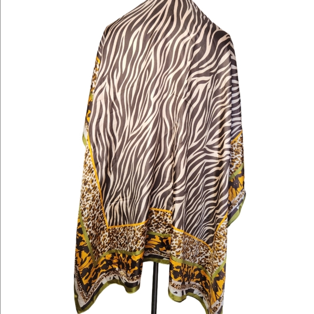 Ann Taylor Zebra Print Scarf with Gold and Green Accents Nwt